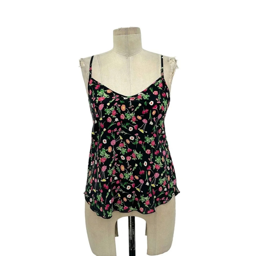 Aritzia Wilfred Floral Print Silk Camisole Black‎ Pink Green Size XS